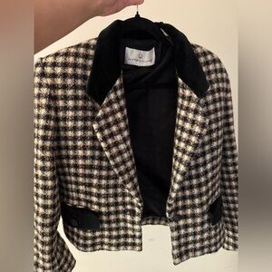 ALFRED SUNG Black and White Houndstooth Cropped Jacket